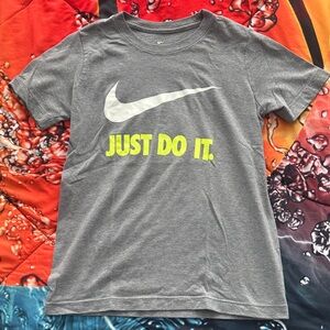 Nike Gray Tee with White Swoosh and Yellow Text